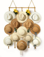 Macrame Hat Organizer Rack for Wall 15 Clips 31x66in Large Fedora Hat Hangers Display for Wide Brimmed Hat Holder Storage Boh