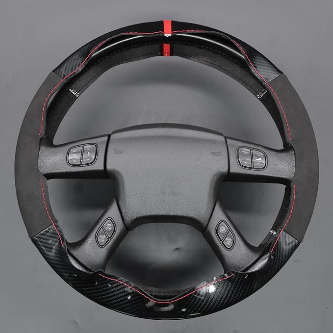 MEWANT Hand Stitched Steering Wheel Cover for Chevy Silverado 1500 2003-2006 Glossy PU Carbon Fiber Suede Steering Wrap