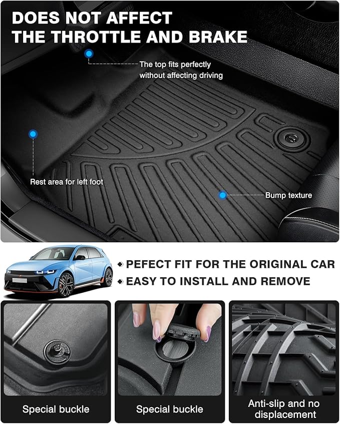 Powerty Floor Mats for 2022-2025 2026 Hyundai Ioniq 5 Limited Only (with Sliding Console) Accessories Liner Set TPE 3D Car Mats All-Weather Custom Fit Floor Liners