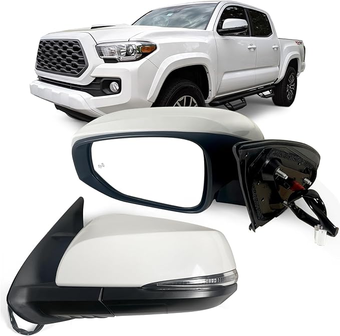 Left Driver side Mirror Fits 2016-2022 Toyota Tacoma With Power Glass, Heated, Turn Signal, Blind Spot Detection and Manual Folding Match to White Paint Replace TO1321350 (8Pins)