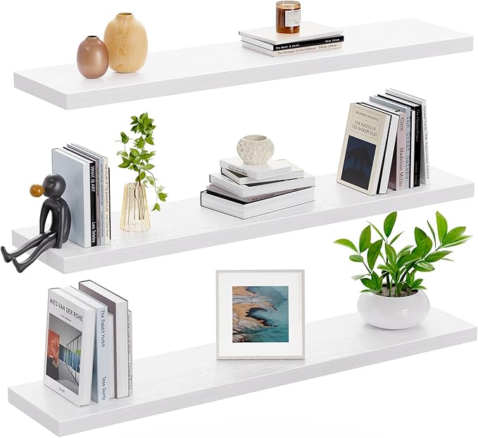 AMADA HOMEFURNISHING 23.6" L Floating Shelves, Wall Shelves Set of 3 for Bathroom/Living Room/Bedroom/Kitchen, White Floating