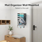 5 Tier Wall File Organizer - Hanging File Organizer with 5 Hooks, Mail Holder Wall Mounted for Papers, Folders, Magazines, Bi