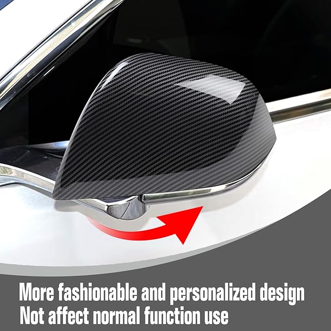 Model 3 Side Mirror Cover, Mirror Cap 2 PCS Gloss Carbon Fiber Rearview Mirro Cover for Model 3 (2019-2025)