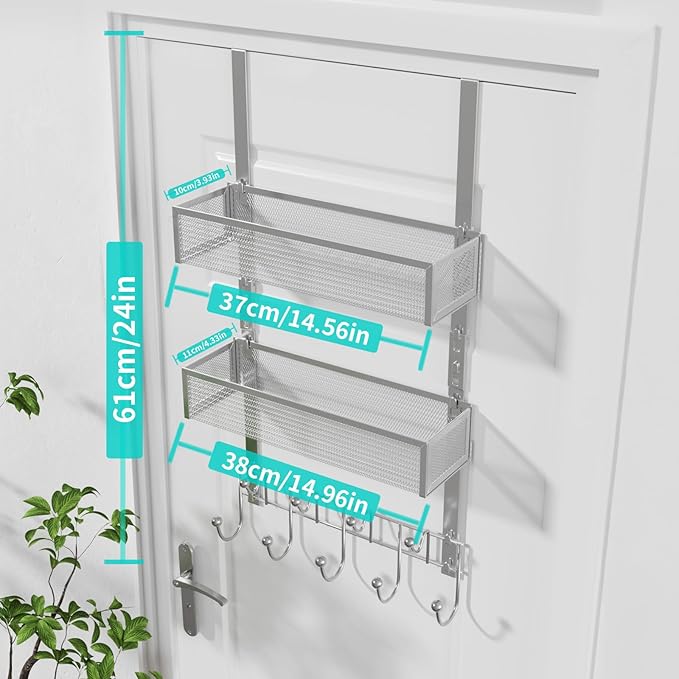 HapiRm Over The Door Hanger with Coat Hooks and 2 Baskets, Rustproof & Waterproof Over The Door Hooks, Storage Organizer for 