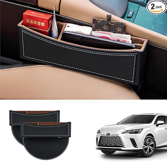 Dragon Art 2 Pack Car Seat Gap Filler Organizer, Leather, Black, Multifunctional Automotive Trays and Bags, Luxury Finish, 2 Pounds