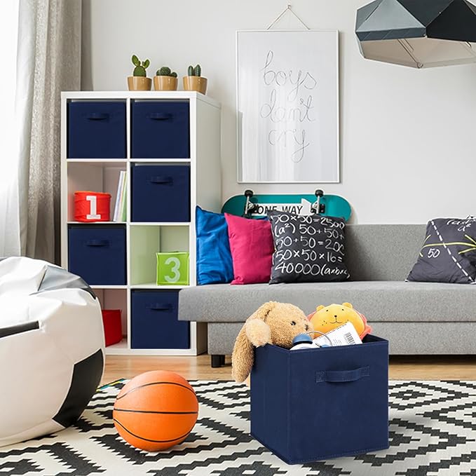 Stero Fabric Storage Bins 6 Pack Fun Colored Durable Storage Cubes with Fabric Handles Foldable Cube Baskets for Home, Kids R