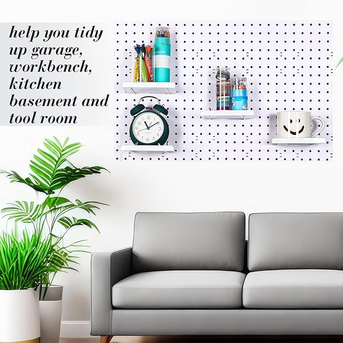 Beeveer 4 Pcs Pegboard Shelves Wall Organizer Brackets Pegboard Steel Tray Accessories Organizing Tools for Craft Garage Nurs