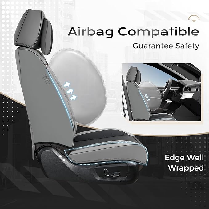 Coverado Seat Covers Full Set, 5 Seats Seat Covers for Cars, Waterproof Nappa Leather Car Seat Covers with Head Pillow, Seat 