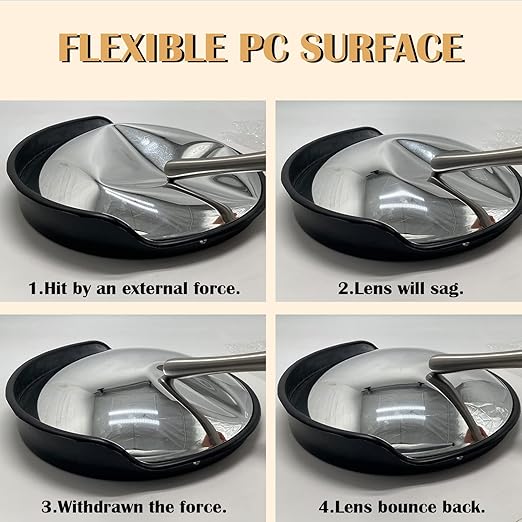 Convex Mirror - 12" Safety Mirrors for Garage, Warehouse, Pole-Mount Large Security Mirror for Driveway with Flexible PC Lens (12 Inch, Black)