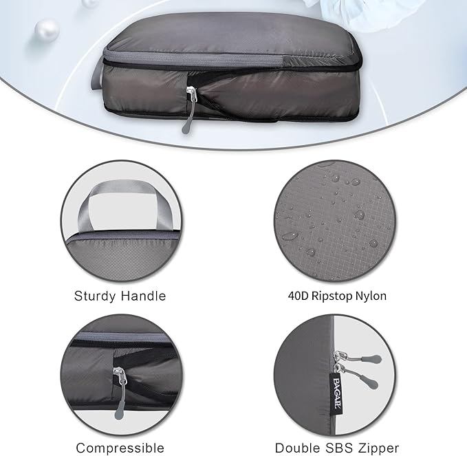 BAGAIL 5 Set Ultralight Compression Packing Cubes Travel Accessories Expandable Packing Organizers(Grey)
