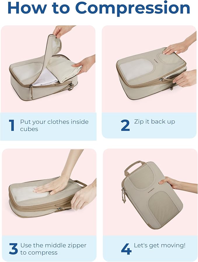 BAGSMART Compression Packing Cubes, 6 Set Packing Cubes for Suitcases, Lightweight Suitcases Organizers Bag Set & Compression