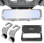 Bling Rear View Mirror Accessories with 2 PCS Car Seat Hooks for Headrest, Universal Bling Diamond Rear View Mirror Cover for Women ＆ Girls
