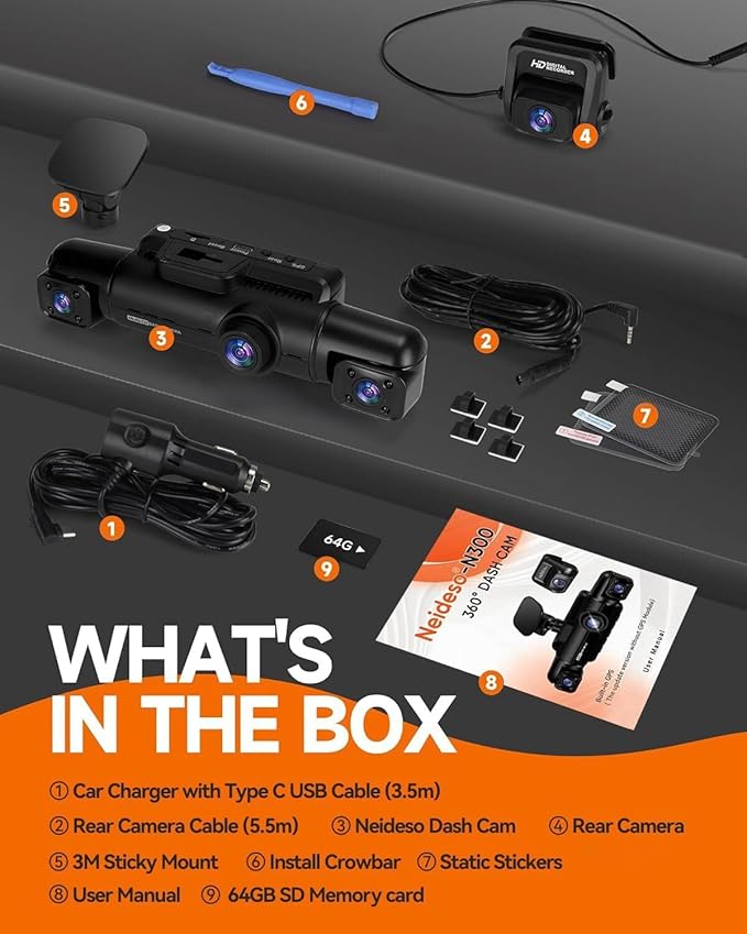 360° Dash Cam Front and Rear Inside, 4 Channel FHD 4 * 1080P, Wi-Fi GPS Voice Control Car Camera, Front 2K+1080P*2 Dash Camer