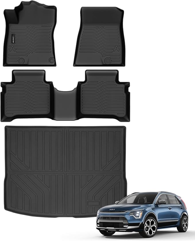Auxko All Weather Floor Mats Cargo Mat Fit for Kia NIRO Hybrid 2025 2024 2023 (Not for PHEV or EV) TPE Floor Liner Trunk Mat NIRO Accessories All Season Odorless Anti-Slip Black