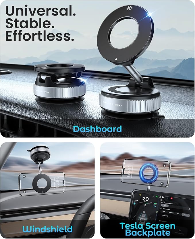 Magnetic Suction Cup Phone Mount for Magsafe, 360° Adjustable Magnetic Car Phone Holder, Pocket Size Foldable Car Mount, Phone Holders for Your Car for iPhone 17 16 15 14 13 12 Series,Silver