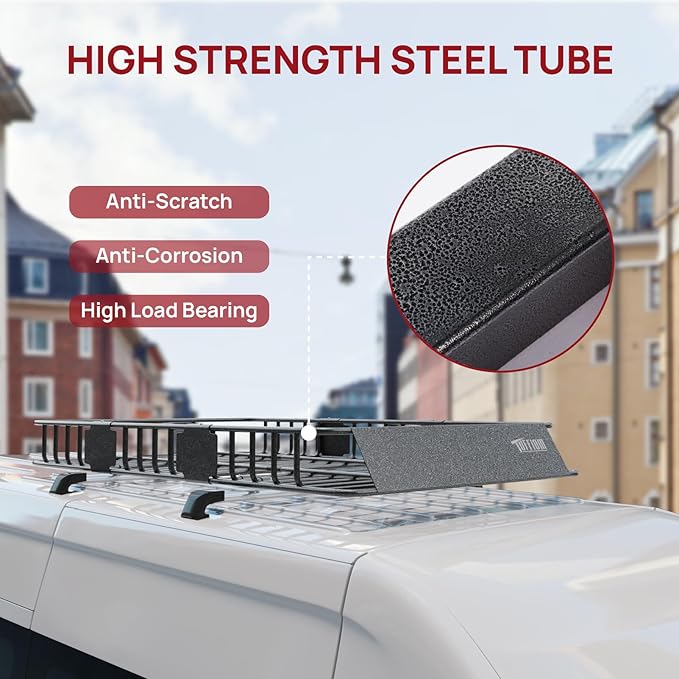 Bonnlo 250lbs Extendable Rooftop Cargo Carrier,64 * 39 * 6inch Universal Roof Rack Basket with Rubber Net,Storage Bag,Straps,for SUV/Truck/Van