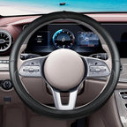 All Black Car Steering Wheel Cover, Nappa Leather, Bottom Color Blocking, Universal 14.5-15 Inch Leather Anti-Slip Breathable