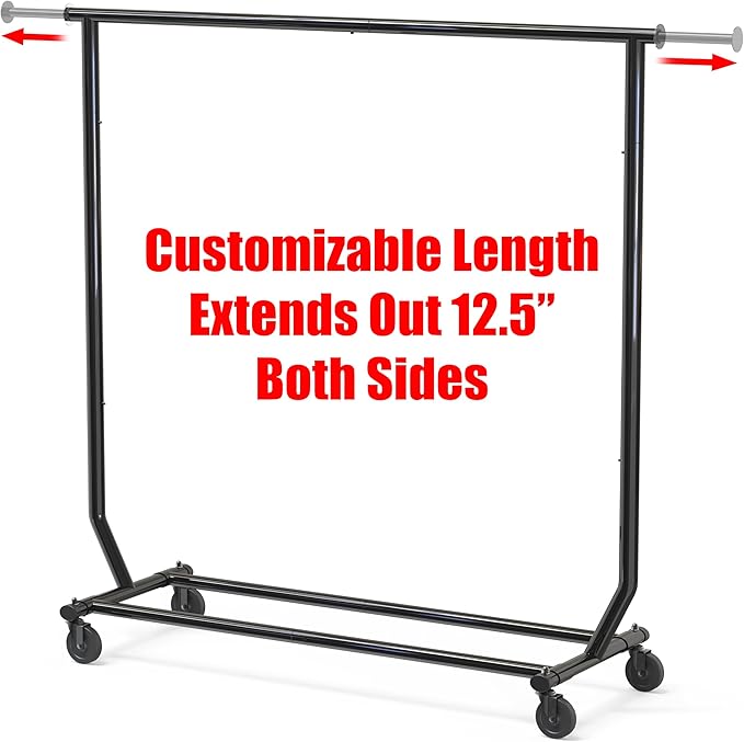 Simple Houseware Supreme Commercial Grade Clothing Garment Rack, Holds Up to 250 lbs, 50 to 75 Inches Extendable Rod, Black