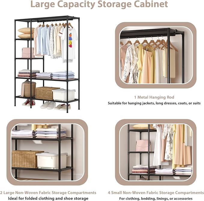 Dttwacoyh Portable Closets for Hanging Clothes, Clothing Rack with Shelves,Easy to Assembly,Suitable for Cloakroom,Bedroom,Li