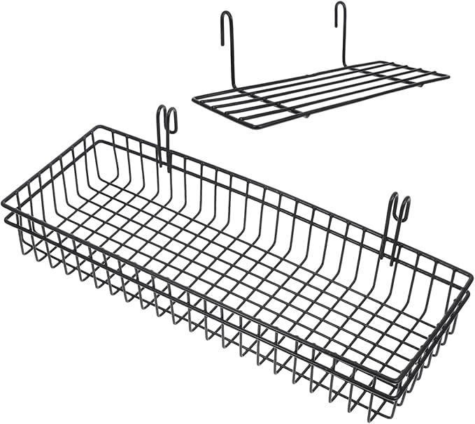 2pcs Metal Wire Wall Mount Baskets Grid Wall Storage Basket for Office Kitchen Bathroom