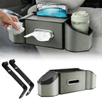 7-In-1 Multifunctional Car Seat Back Organizer with Cup Holders, Tissue Box, Garbage Can & Hooks, Headrest Storage & Cup Holder for Backseat (Grey)