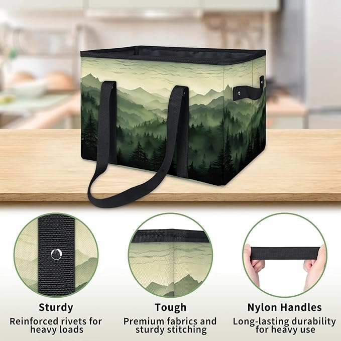 Reusable Grocery Bags Heavy Duty Shopping Bags Foldable Large Tote Bags with Long Handles & Hard Bottom