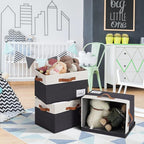 Extra Large Storage Bins with Lids, Foldable Fabric Storage Baskets with Lids, Sturdy Storage Boxes with Labels and 3 PU Hand
