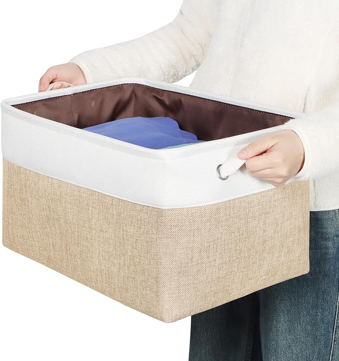Kntiwiwo Foldable Storage Bin Collapsible Fabric Storage Basket Cube with Durable Handles Closet Organizer Bins for Organizin