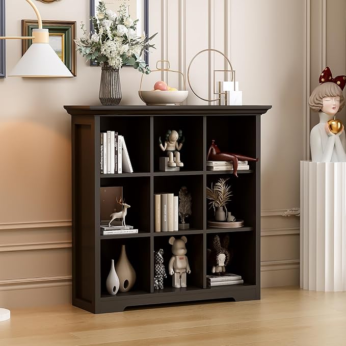 OSCHF Cube Storage Bookcase with Base - Wooden 3 Tiers Floor Standing Open Shelf Cabinet for Home and Office, 9-Cube Lattice 