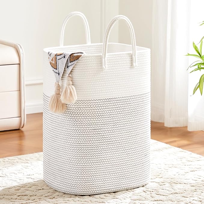 Laundry Basket,Woven Cotton Rope Laundry Hamper,Versatile Storage for Dirty Clothes,Baby Toys,and Blankets in Bathroom, Nurse