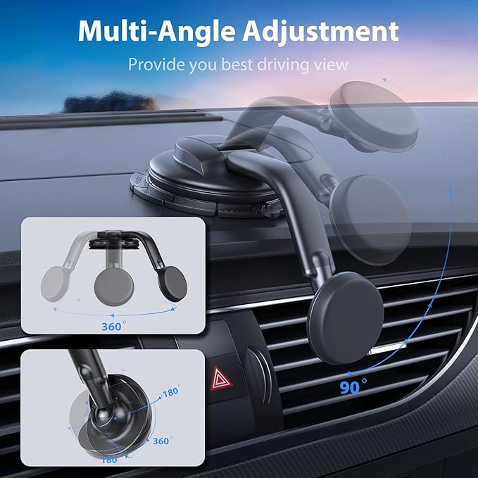 Magnetic Phone Holder for Car, [ Powerful Magnets & Military-Grade Suction] Car Phone Holder Mount Dashboard Windshield Cell Phone Holder Phone Stand for Car iPhone Android Automobile Cradle
