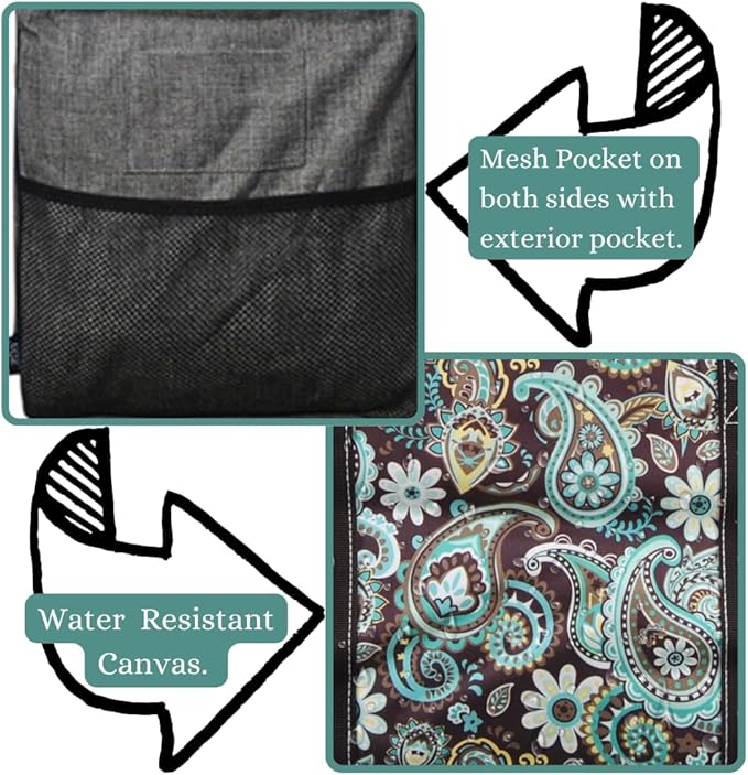 NGIL Extra Large Utility Tote Reusable Grocery Organizing Bag Oversized Collapsible for Storage, Picnic,Car, Beach (Teal Paisley-Brown)