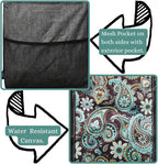 NGIL Extra Large Utility Tote Reusable Grocery Organizing Bag Oversized Collapsible for Storage, Picnic,Car, Beach (Teal Paisley-Brown)