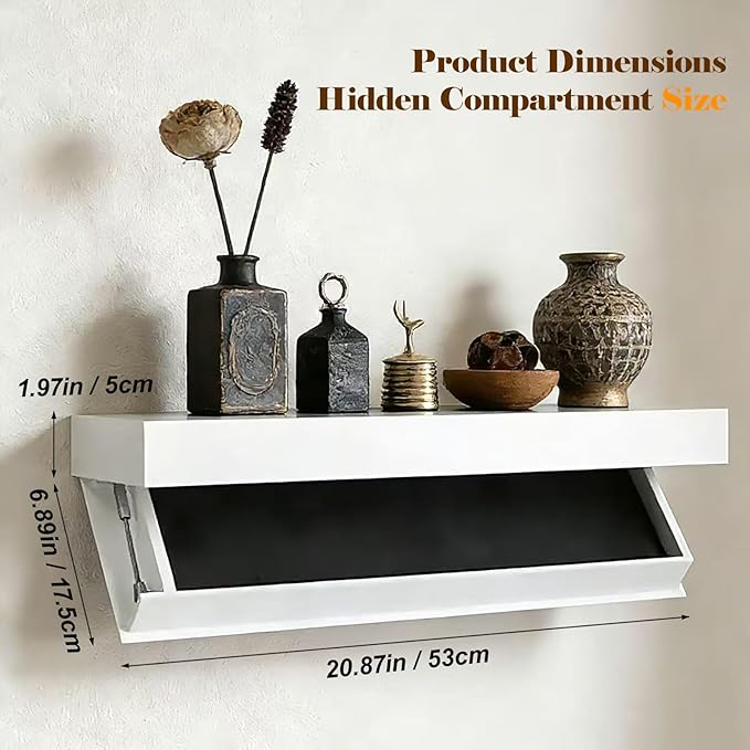 Magic Flap Hidden Shelf with Secret Compartment, Wall Mounted Floating Shelf with Concealed Storage Drawer, Hidden Compartmen
