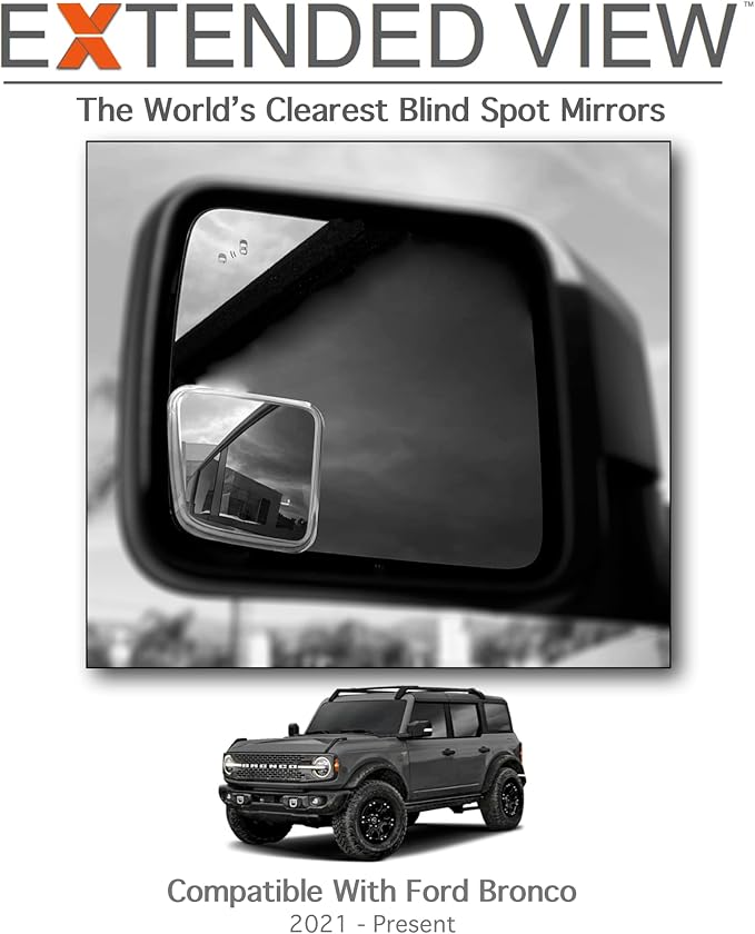 NXTGEN Custom Blind Spot Mirrors - Compatible With 2021-Present Ford Bronco 6th Generation Factory Mirrors With BLIS | Extended View