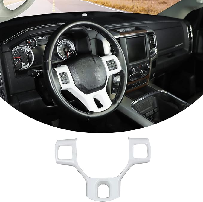 Hoolcar Interior Steering Wheel Cover ABS Trim for 2010-2017 Dodge RAM 1500 Accessories, White