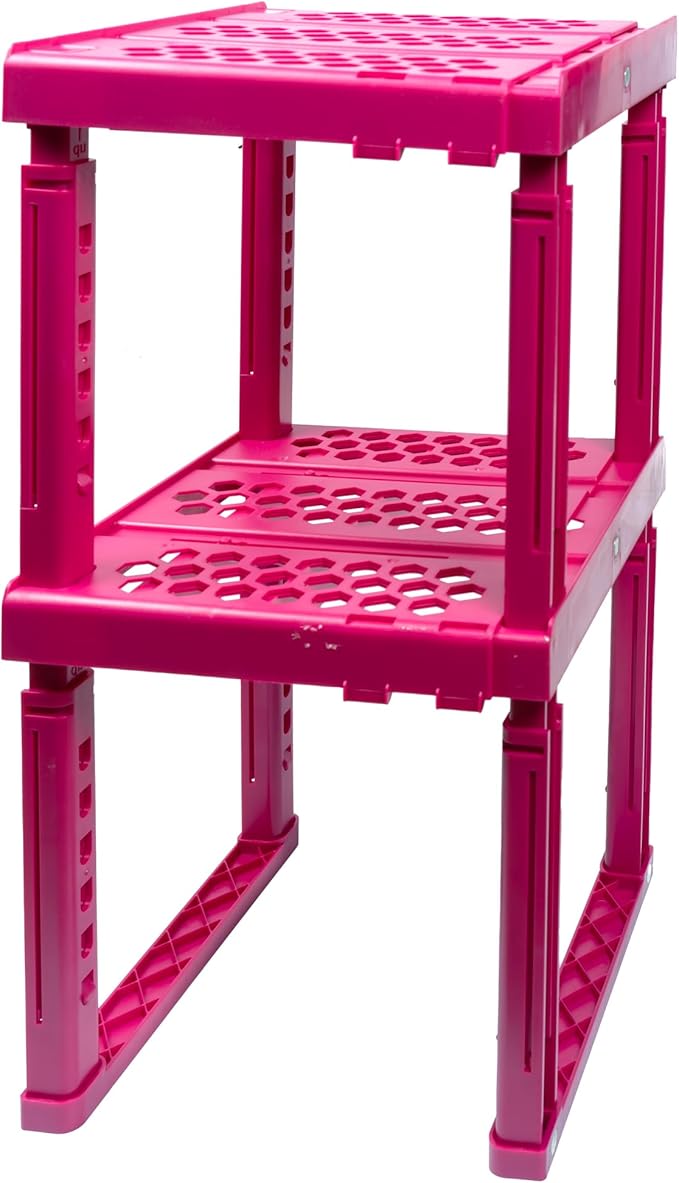 Locker Organizer Shelf， Adjustable Width and Height, Ideal Locker for School, Office, and Gym Lockers (Magenta 2 Pack)