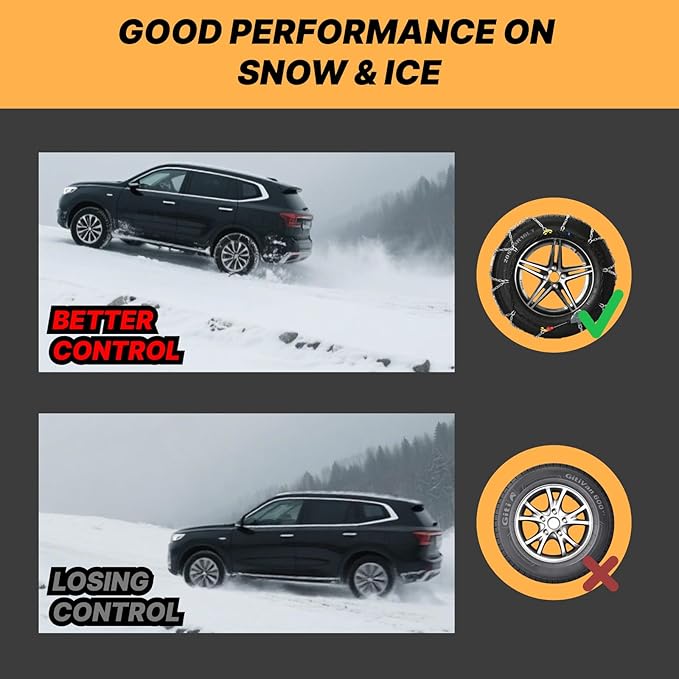 Auto Fixing Snow Chains for Pickup Trucks & SUVs Off-road, Heavy Duty Quick Fit & Easy Installation Snow Tire Chains, Portabl