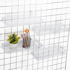 Blulu 4 Pcs 15.75 x 5.91 x 1.97 Inch Metal Grid Wall Baskets with Hooks Grid Wall Shelves Hanging Wire Basket Multi Function 