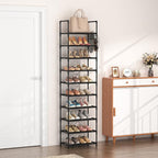LANTEFUL 10 Tiers Tall Shoe Rack 20-25 Pairs Boots Organizer Storage Sturdy Narrow Shoe Shelf for Entryway, Closets with Hook