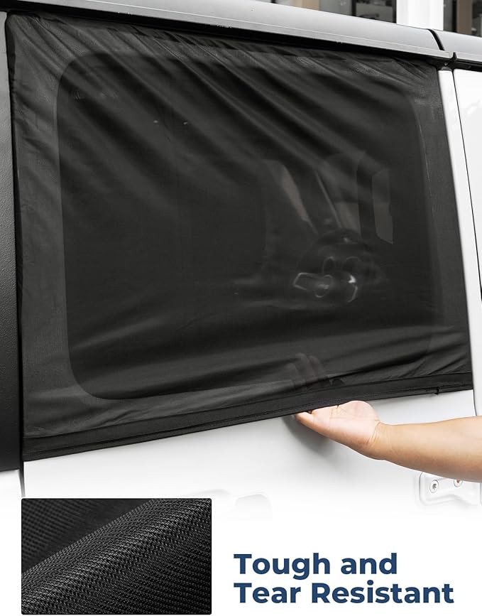 JOYTUTUS Rear Wrangler Side Window Sun Shade Camping Window Insect Screen Compatible with 2007-2026 Wrangler JK JL 4 Doors Gladiator JT, Car Window Covers for Privacy Blackout 2 Pcs