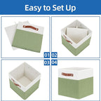 Temary Fabric Storage Bin 11x11 Cube Storage Bins for Home, 4 Pack Fabric Organizer Bins Cube Organizer Bins with Leather Han