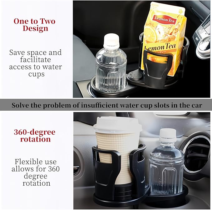 Dual Car Cup Holder Expander with 2.59" Base, 2-in-1 Universal Cup Holder Extender, 16 Cushion Pads for Stability, Expandable