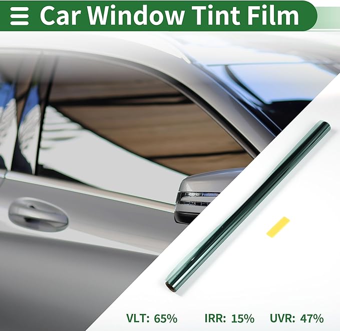 Motoforti Universal Car Window Tint Film Privacy Film 6.56 ft x 23.62 Inch Carbon 2PLY PET Green 1 Pc VLT 65% IRR 15% URV 47%