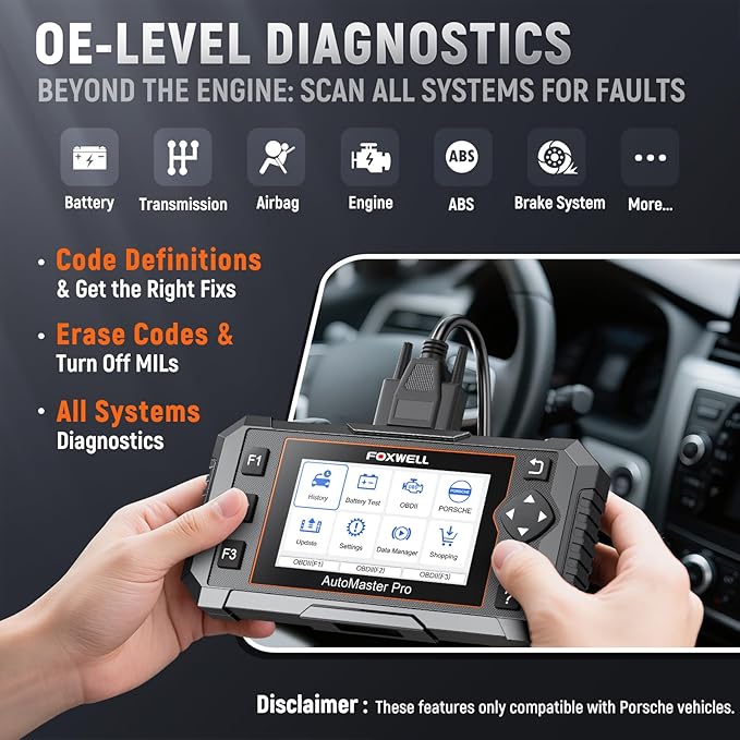 FOXWELL NT510 Pro fit for Porsche OBD2 Scanner with 12V Battery Tester, Full System Diagnostic Bidirectional Control Scanner