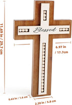 OKSQW Wall Wooden Cross Christians Cross Spiritual Religious Gifts With Hook on Hanging Wall Or Table With Blessed and Wood B