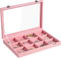 Frebeauty Velvet Jewelry Tray,12 Grid Jewelry Organizer with Clear Lid,Bracelets Holder,Jewelry Display Case with Clasp,Drawe