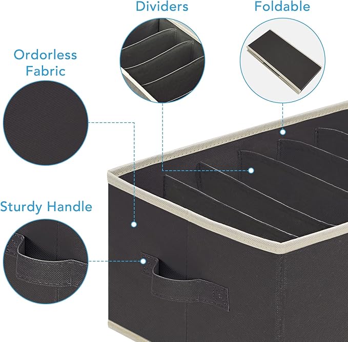 3 Pcs Large Size Wardrobe Clothes Organizers 6 Grids for Pants, Jeans, Sweater, T-shirt, Dress Stackable Closet Drawer Organi
