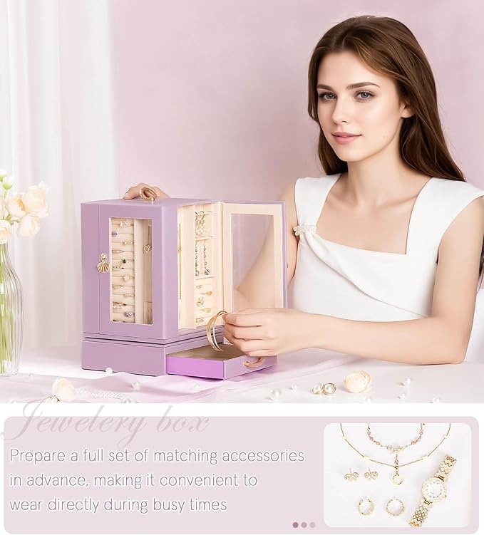 Enthralite Jewelry Box large for Dresser: Women Necklace Ring Storage Organizer with Compartments - Elegant Earring Holder Di