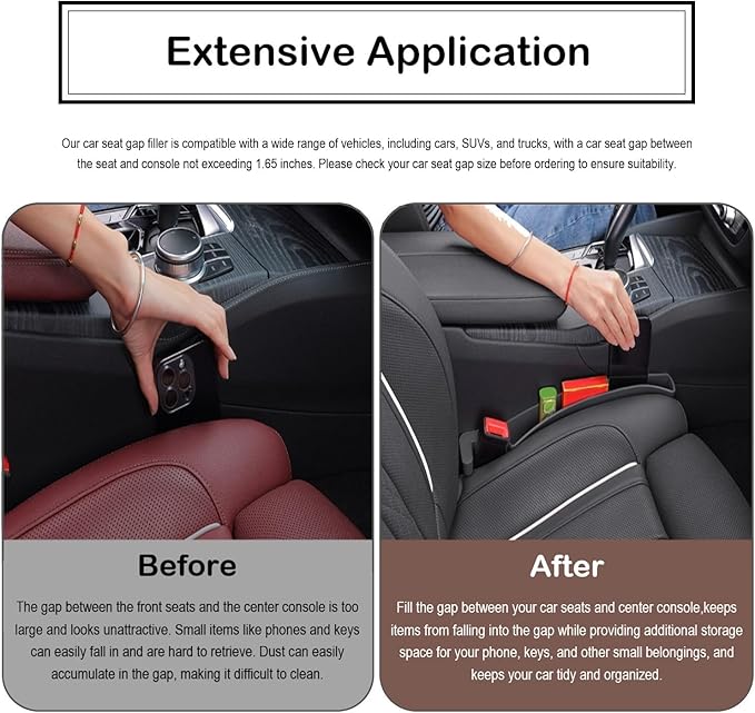 Universal Car Seat Gap Filler Plug Strip, Auto Seat Gap Organizer with Seat Belt & Storage Slot, 2 Pack Car Seat Catcher Accessories Fit Car SUV Truck for the Space Between Seat and Console, Brown